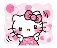 hello kitty wearing a pink leopard print dress with hearts on it