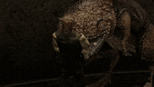 a man standing next to a large frog with a large mouth