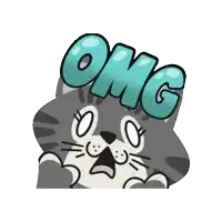 a sticker of a cat with the word omg on it