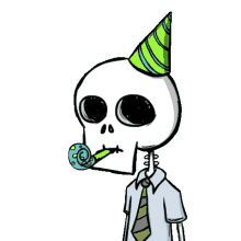 skeleton party horn celebrating poker face googly eyes