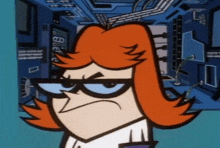 a cartoon character with red hair and glasses is looking angry