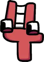 a cartoon drawing of a red number four with a mouth and fingers .
