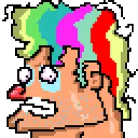 a pixel art drawing of a person with a rainbow haircut