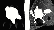 a black and white cartoon of spongebob holding a spatula