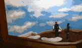 a pixel art of two people looking out a window at the sky
