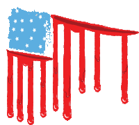 a drawing of an american flag with blood dripping from the bottom