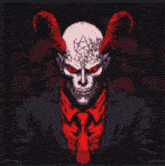 a pixel art drawing of a man with horns and a skull on his head