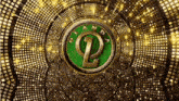 a green and gold logo is surrounded by a gold background .