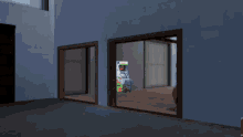 a video game character named valentina schlather is standing in front of a garage door