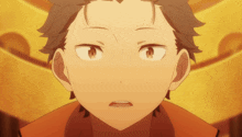 a close up of a anime character 's face with a surprised look on his face