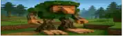 a troll made out of trees is standing in a grassy field .