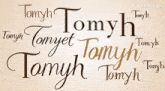 the word tomyh is surrounded by other letters