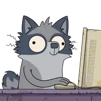 a cartoon drawing of a raccoon sitting in front of a computer