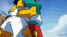 a couple of cartoon characters hugging each other