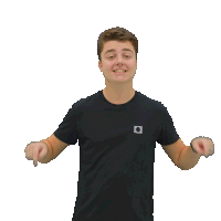 a man wearing a black t-shirt with the letter o on the front