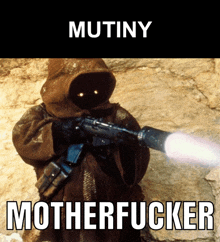 a picture of a person holding a gun with the words motherfucker below it