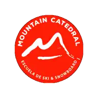 a red circle with a white mountain and the words mountain catedral