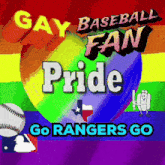 a rainbow heart with the words gay baseball fan pride on it