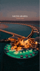 an aerial view of the saudi arabia shebara island at night