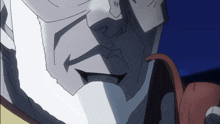 a close up of a cartoon character 's face with a slight smile