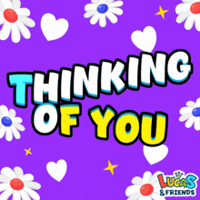 a lucas & friends greeting card with hearts and daisies