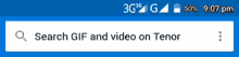 a phone screen that says search gif and video on tenor at 9:07 pm