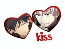 two anime hearts with the word kiss in the middle