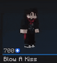 a minecraft character is standing in front of a sign that says blow a kiss .