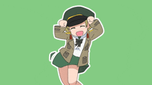 a cartoon of a girl in a military uniform