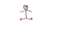 a child 's drawing of a stick figure with a smiling face