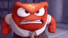 a cartoon character with a very angry face is wearing a suit and tie .