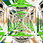 a painting of a hallway with a green circle in the middle that says ' a ' on it