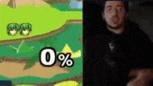 a man is playing a video game next to a picture of a person playing a video game .
