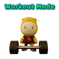 a cartoon character is holding a barbell and the words workout mode are above him