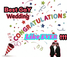 a congratulations card for a gay wedding with two men shaking hands