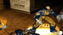 a cartoon of wolverine fighting another superhero in a video game .