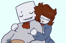 a cartoon drawing of a girl hugging a marshmallow head