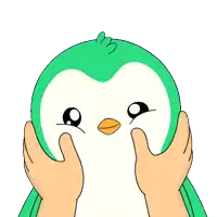 a cartoon of a green and white penguin with a yellow beak