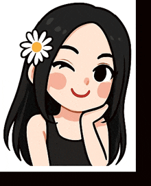 a cartoon girl has a flower in her hair