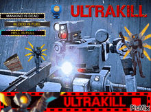 a poster that says ultrakill on it with a robot