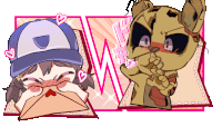 a cartoon drawing of a girl and a cartoon character