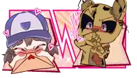 a cartoon drawing of a girl and a cartoon character