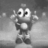 a black and white image of a cartoon character