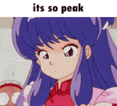 a picture of a girl with blue hair and the words its so peak above her