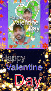a valentine 's day greeting card with two men and flowers
