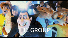 a group of cartoon characters are posing for a picture with the words " the group " above them