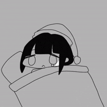 a drawing of a person wrapped in a blanket and wearing a santa hat