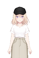 a girl with purple eyes is wearing a black hat