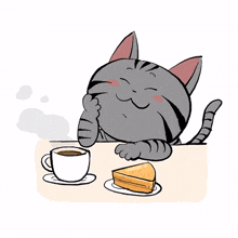 cute cat kitty gray tea time