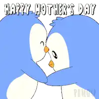 a happy mother 's day greeting card with penguins hugging each other